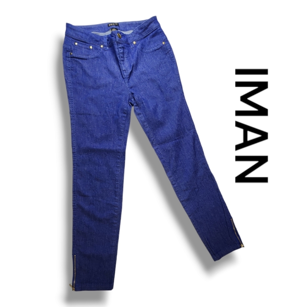 Iman Global Chic Slip Into Slim Ankle Zipper Denim Jeans - Size 6 NWT